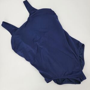 Lands End Womens Midnight Blue One-Piece Tugless Low Leg Swim Suit 22W/L